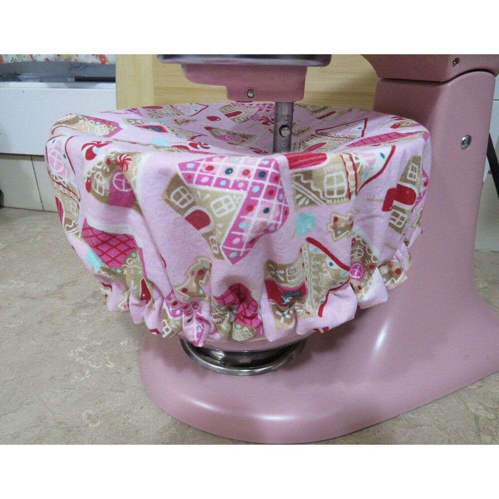 Kitchenaid Bowl Cover, Reversible Gingerbread Houses, Christmas Ornaments, Pink